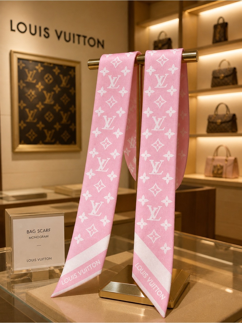 Luxury LV logo Pink Monogram Silk bag or hair  Scarf NWT 💯 silk